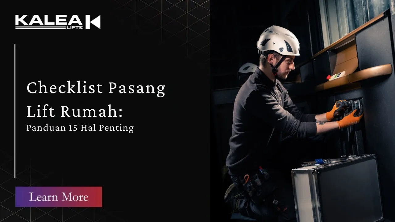 Teknisi memeriksa komponen lift rumah sebagai bagian dari checklist sebelum instalasi